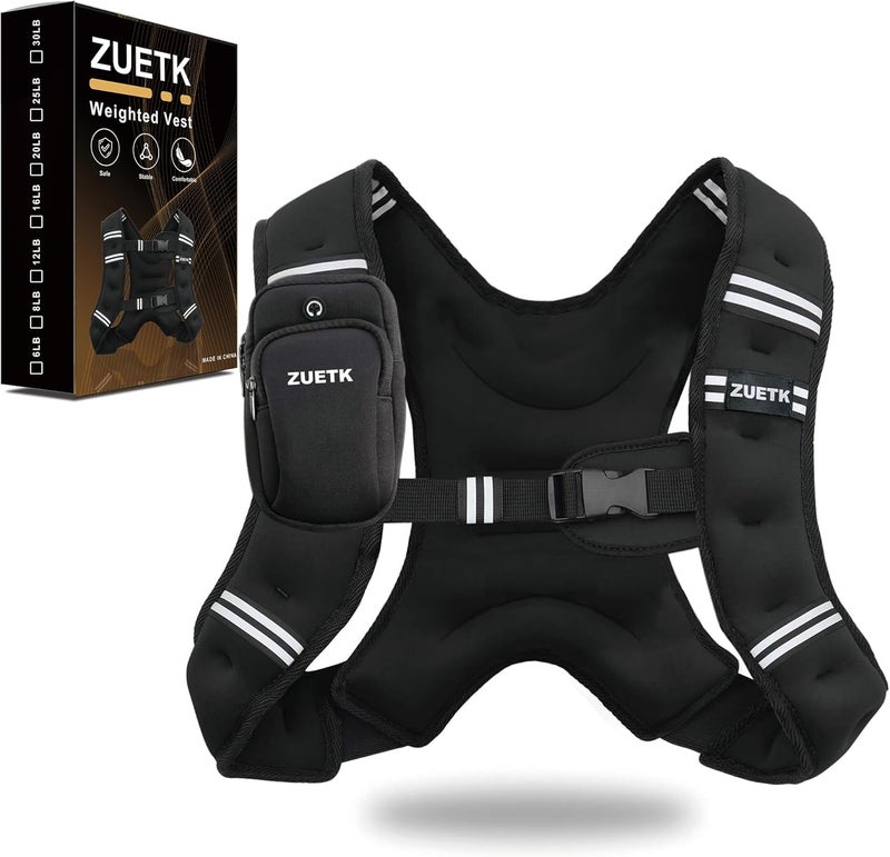 ZUETK Weighted Vest, 6lb/8lb/12lb/16lb/20lb/25lb/30lb Weight Vest with Reflective Stripe, Weighted Vest for Men Women Workout Equipment for Strength Training, Running, Jogging, Fitness, Weight Loss - Image 1
